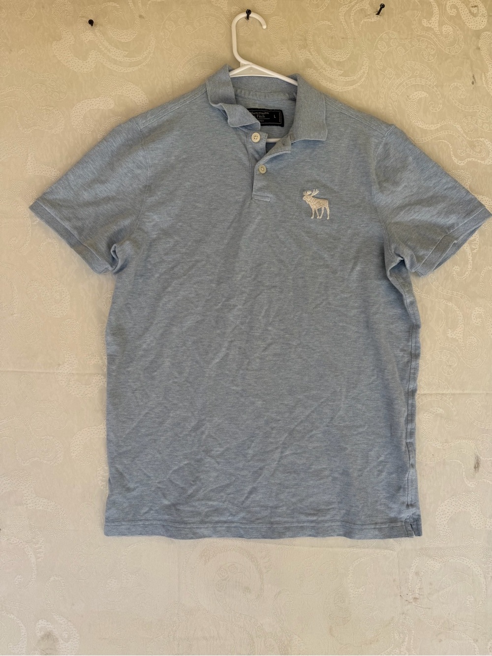 Abercrombie & Fitch Heather Light Blue Polo with Embroidered Moose